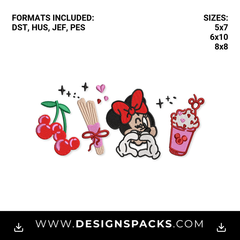 Minnie Mouse Sweet Treats & Snacks Embroidery Design - Instant digital download pattern at Designspacks.com