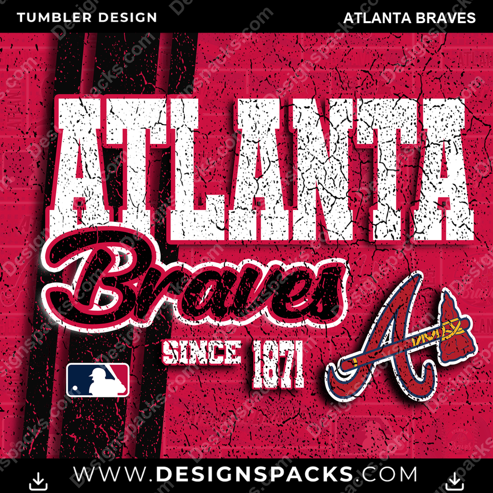 Baseball Grunge Atlanta Braves Tumbler Digital Wrap Design