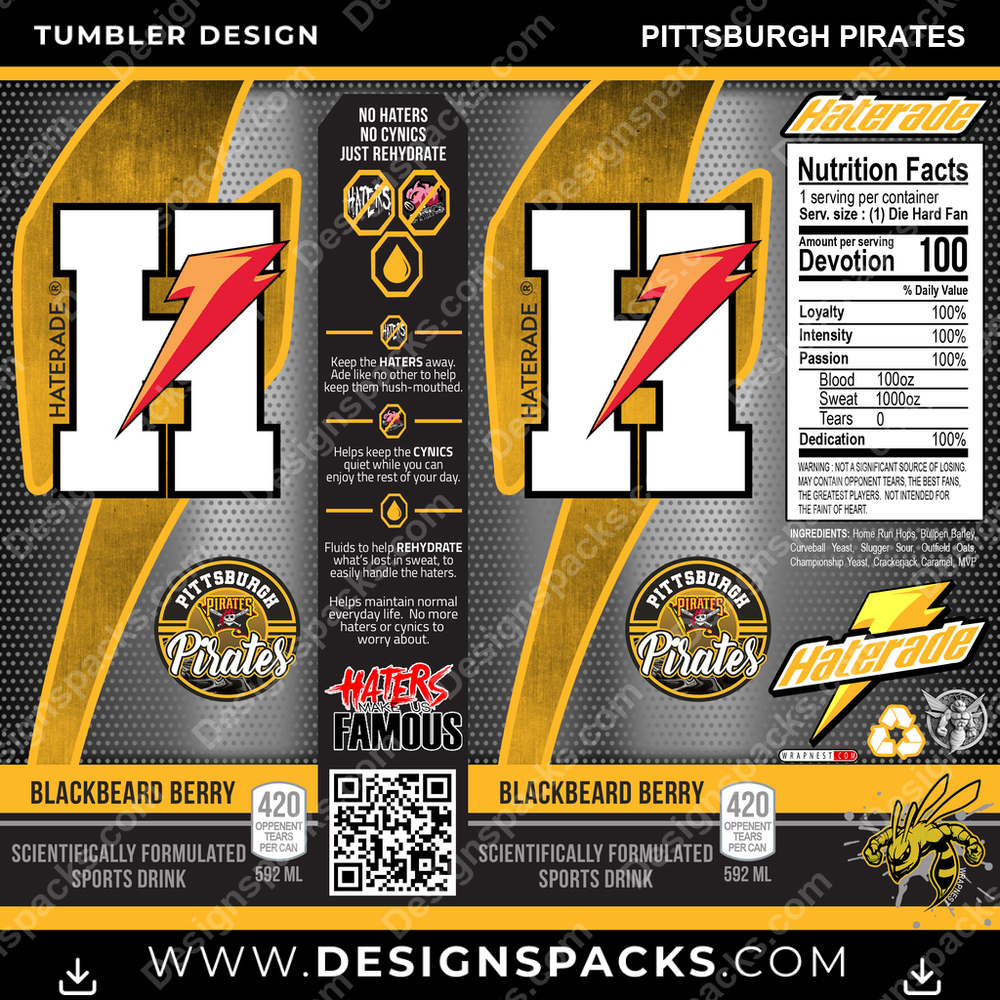 Baseball Haterade Pittsburgh Pirates Tumbler Digital Wrap Design