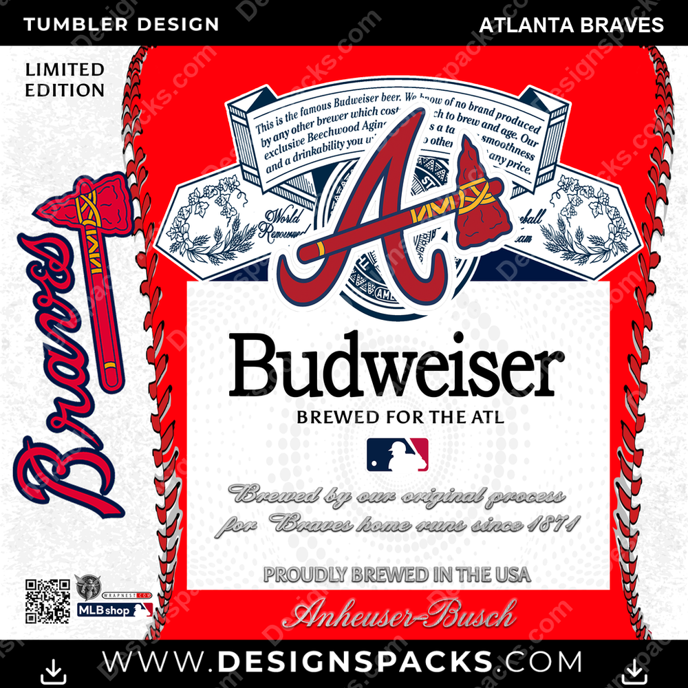 Baseball Bud Atlanta Braves Tumbler Digital Wrap Design