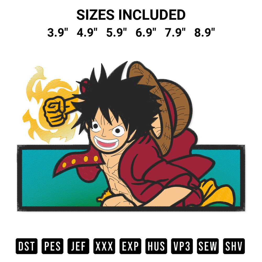 Download the Anime Monkey D. Luffy Embroidery Design machine embroidery design exclusively at Designspacks.com. Premium digitized pattern for apparel and DIY crafts. Available sizes: 3.9", 4.9", 5.9", 6.9", 7.9", 8.9".