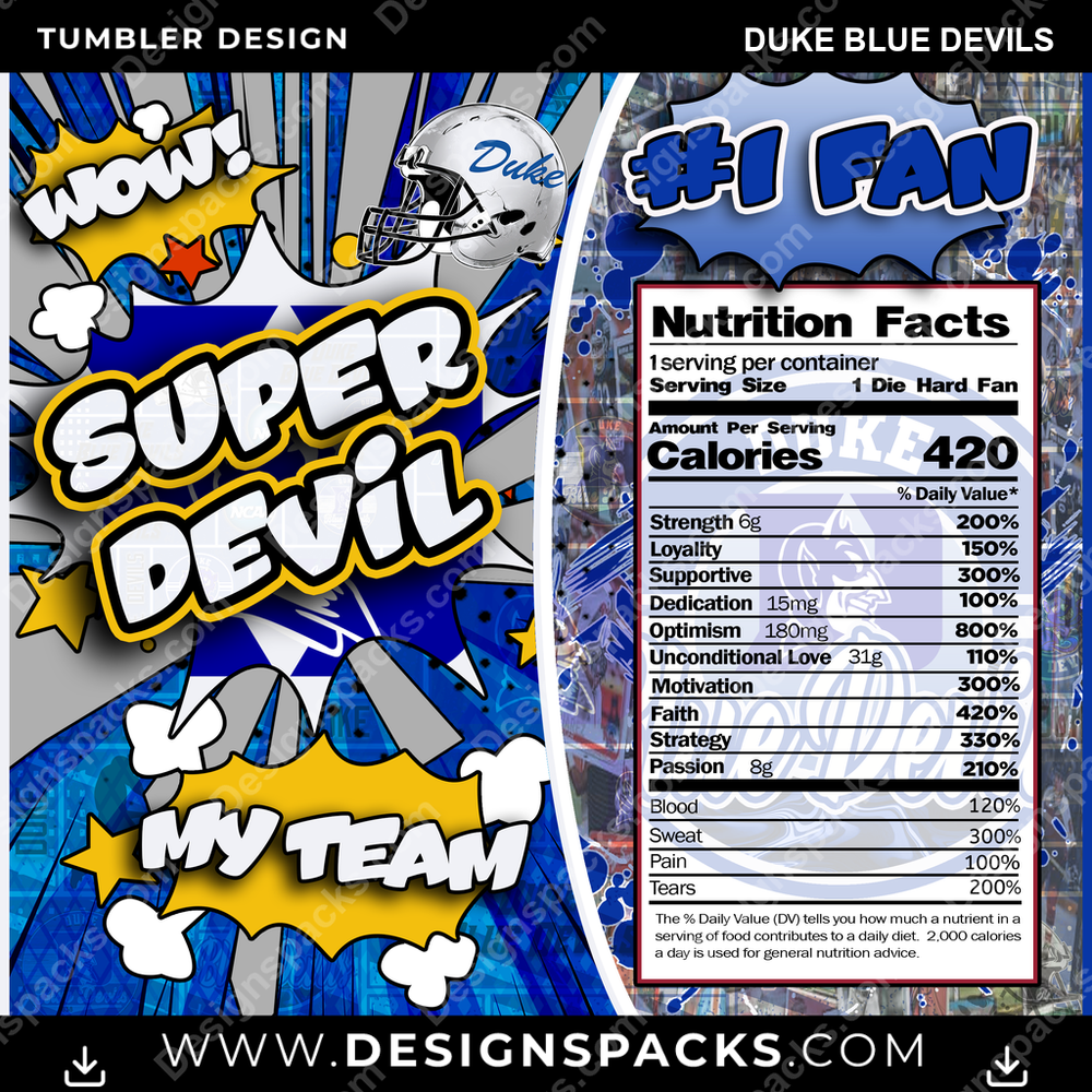 College Sport Super Team Duke Blue Devils Tumbler Digital Wrap Design