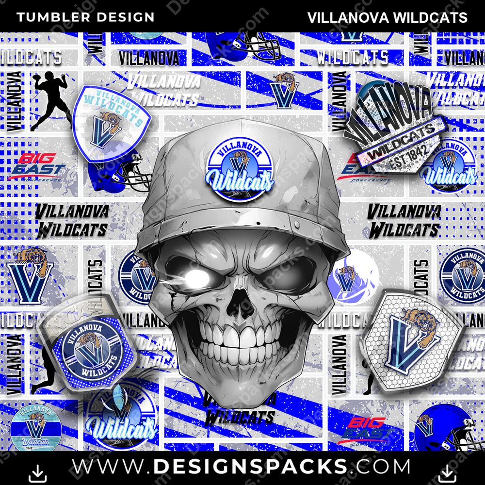 College Sport Skull Villanova Wildcats NCAA College Sport Tumbler Digital Wrap Design Download