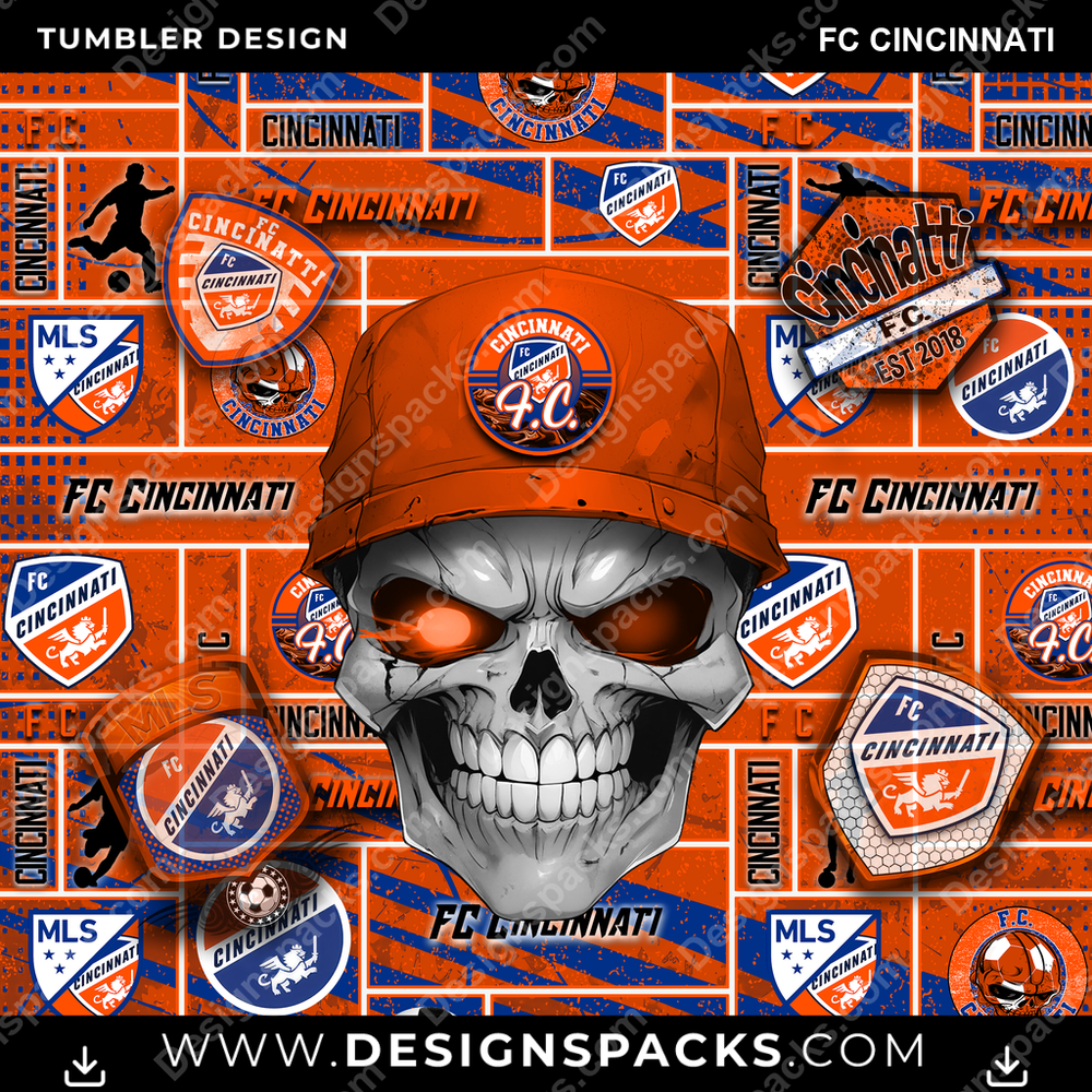 Soccer Skull FC Cincinnati Tumbler Digital Wrap Design