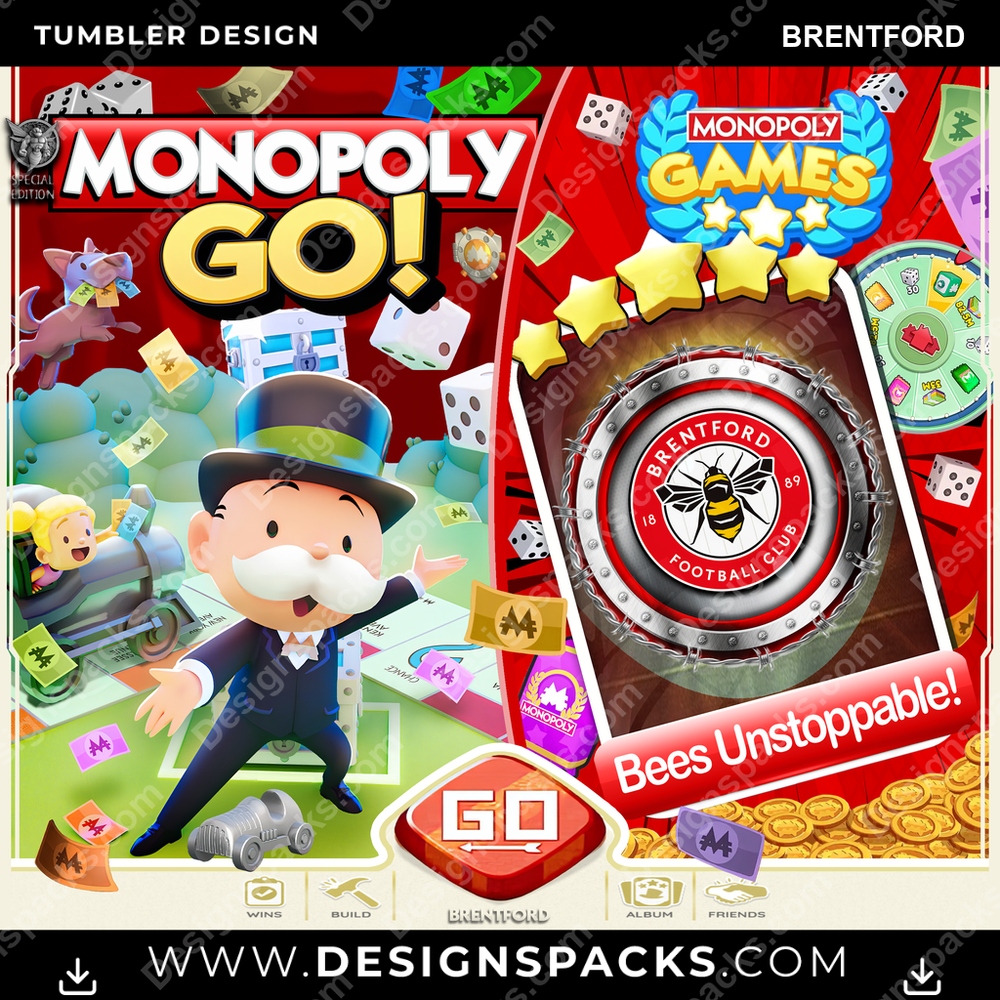 Soccer UK Monopoly Go! Brentford Tumbler Digital Wrap Design