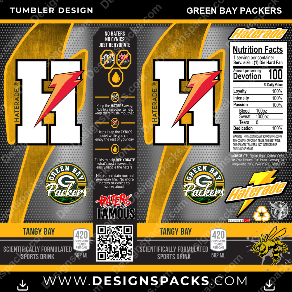 Football Haterade Green Bay Packers Tumbler Digital Wrap Design