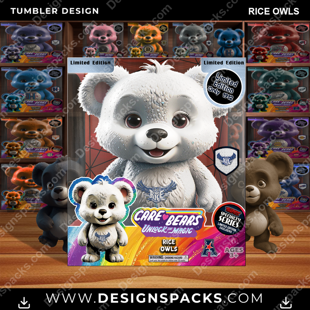 College Sport Care Bear Box Rice Owls NCAA College Sport Tumbler Digital Wrap Design Download