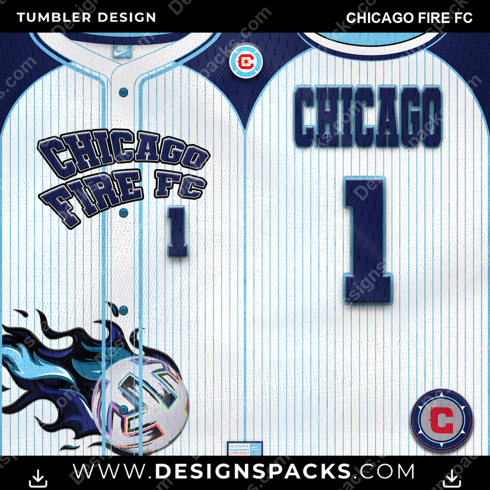 US Soccer Team Button-Up Jersey Chicago Fire FC Tumbler Digital Wrap Design Download