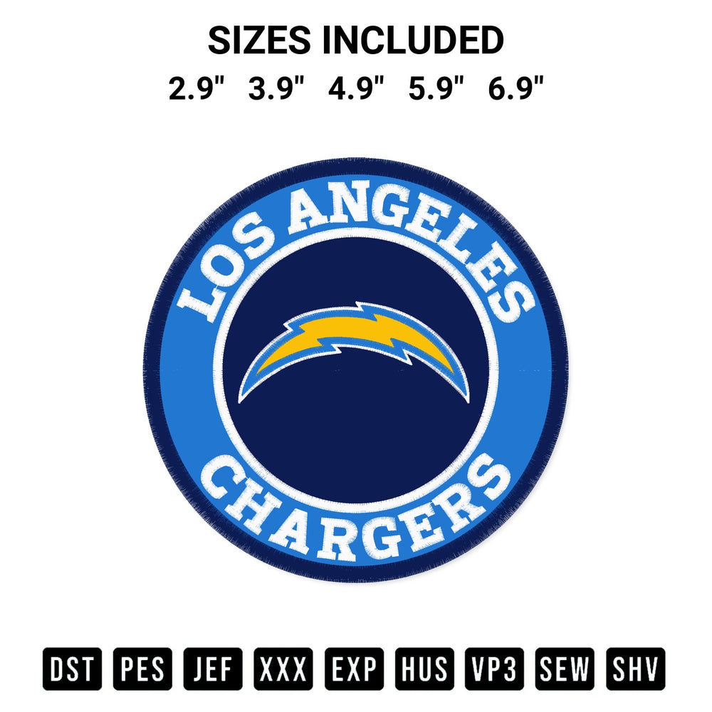 Create amazing crafts with the Los Angeles Chargers Circle Logo Embroidery Design embroidery file. High-quality digital download from Designspacks.com, perfect for beginners and pros. Available sizes: 2.9", 3.9", 4.9", 5.9", 6.9".