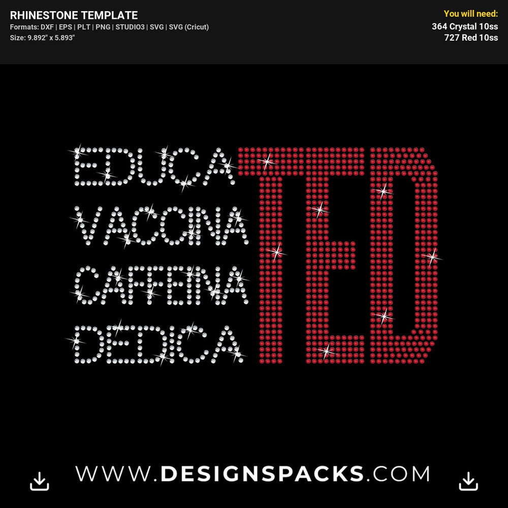 Educated Vaccinated Caffeinated Dedicated A Rhinestone Digital Template