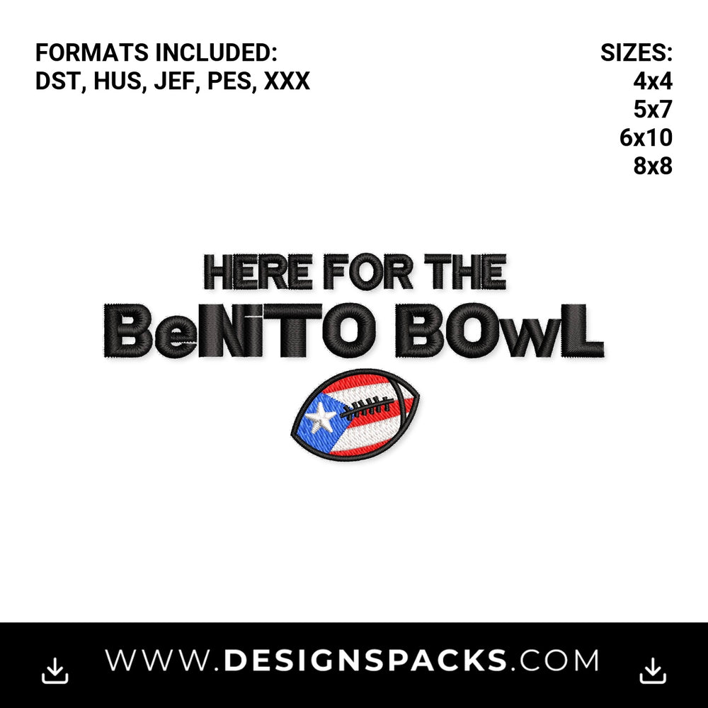 Here For The Benito Bowl PR Football Embroidery Design - Instant digital download pattern at Designspacks.com