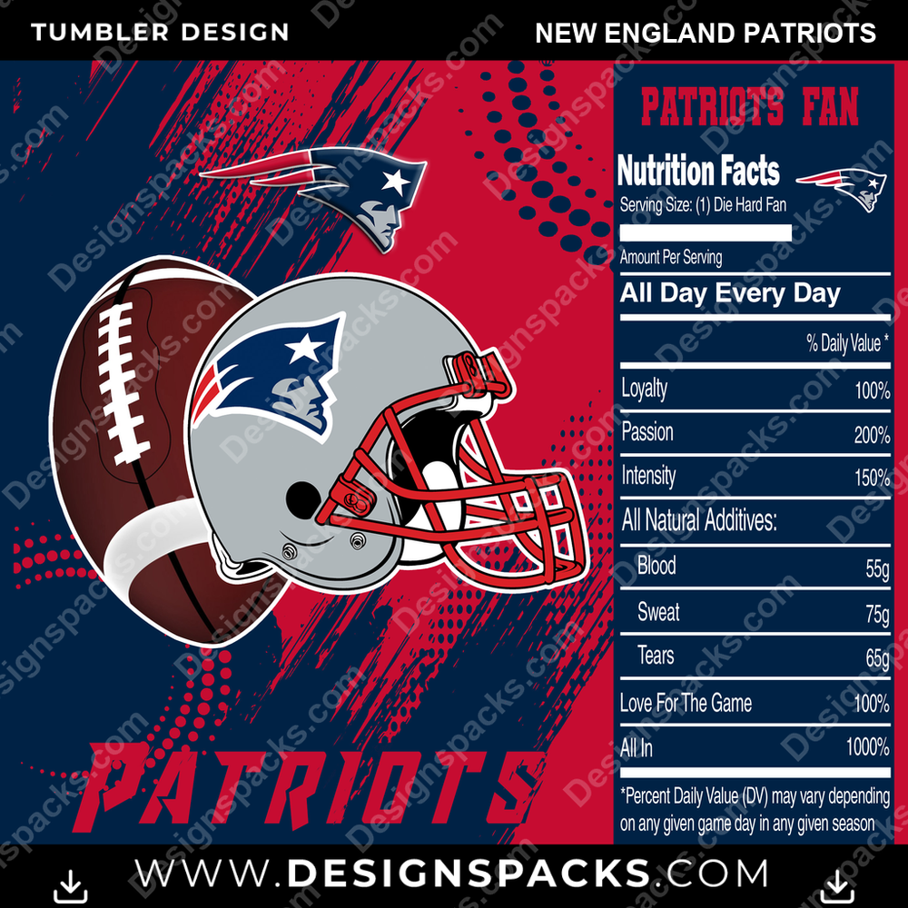 Football Team Fan New England Patriots Tumbler Digital Wrap Design
