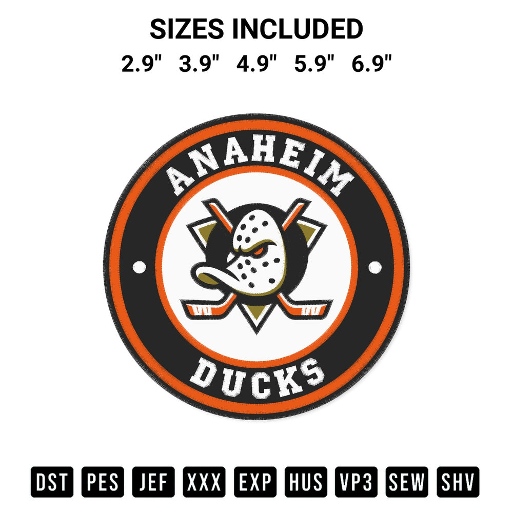 Shop the Anaheim Ducks Circle Logo Embroidery Design machine embroidery pattern at Designspacks.com. Beautifully digitized for flawless stitching on any fabric. Available sizes: 2.9", 3.9", 4.9", 5.9", 6.9".