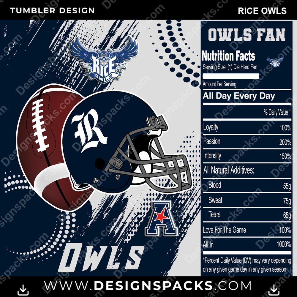 College Sport Team Fan CFB Rice Owls NCAA College Sport Tumbler Digital Wrap Design Download