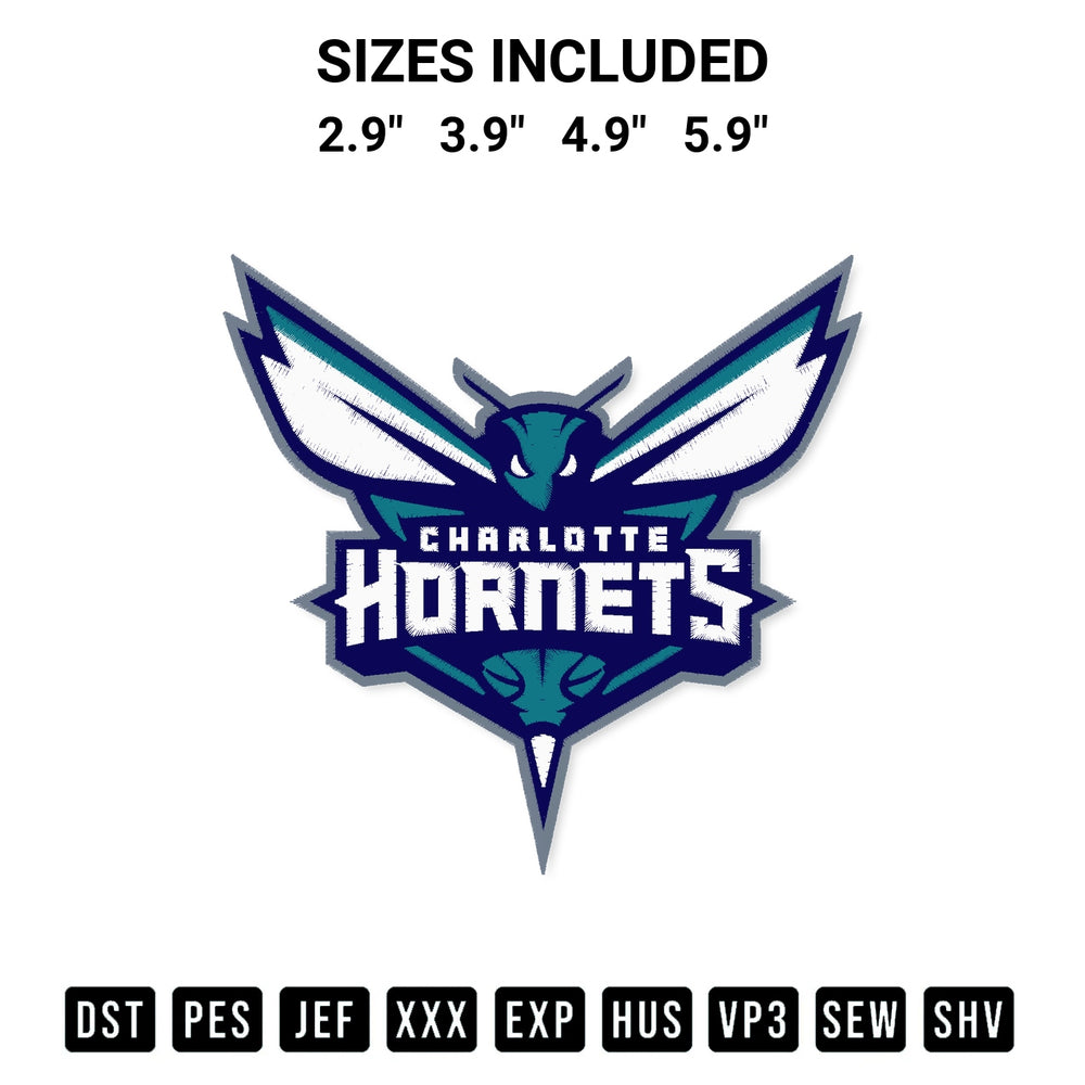 Stitch like a pro with the Nba Charlotte Hornets Logo Embroidery Design embroidery pattern from Designspacks.com. High-quality digital machine embroidery file. Available sizes: 2.9", 3.9", 4.9", 5.9".