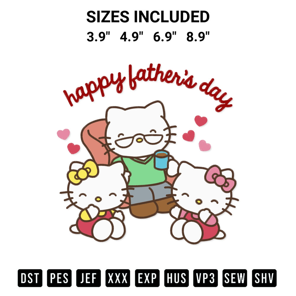 Create amazing crafts with the Hello Kitty Happy Fathers Day Embroidery Design embroidery file. High-quality digital download from Designspacks.com, perfect for beginners and pros. Available sizes: 3.9", 4.9", 6.9", 8.9".