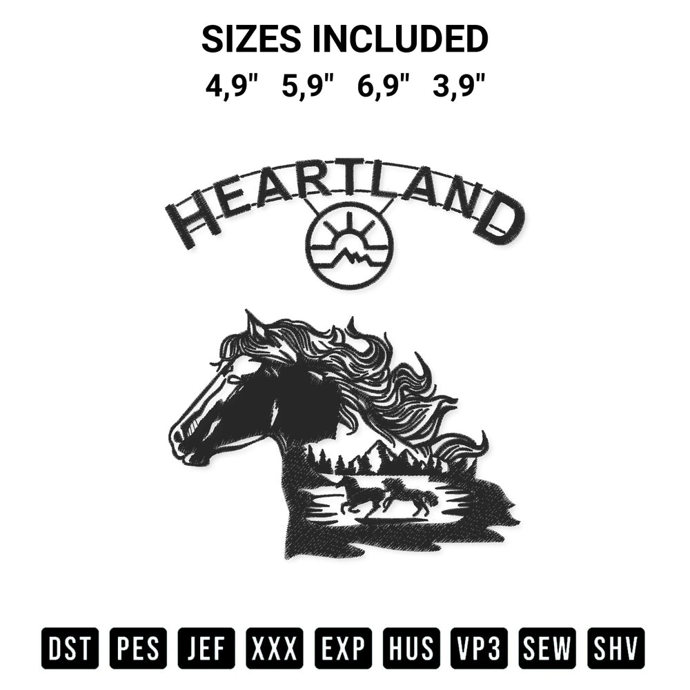 Get the Heartland Ranch Heartland Tv Series Heartland Sunset Horse Logo Embroidery Design embroidery design for your custom crafts! Premium digitized files available for instant download at Designspacks.com. Available sizes: 4,9", 5,9", 6,9", 3,9".