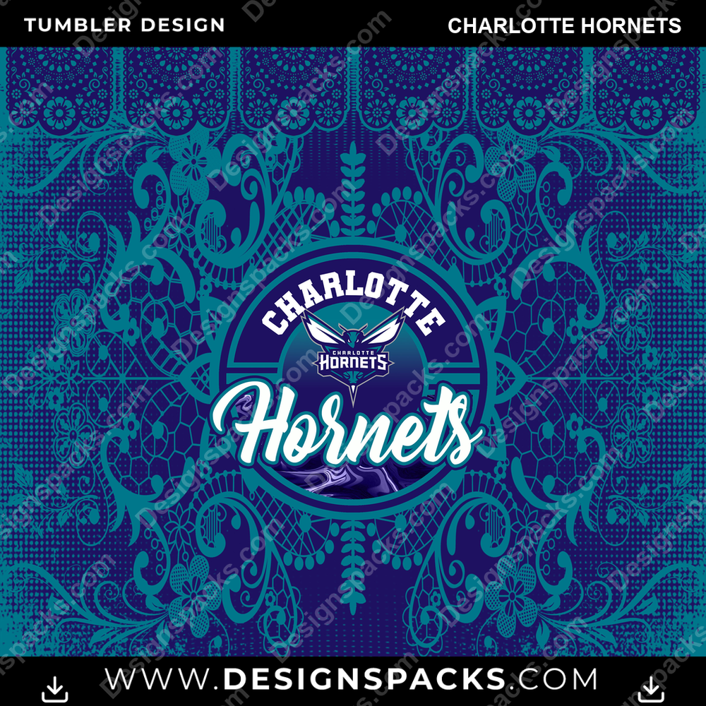 Basketball Lace & Logo Charlotte Hornets NBA Basketball Tumbler Digital Wrap Design Download
