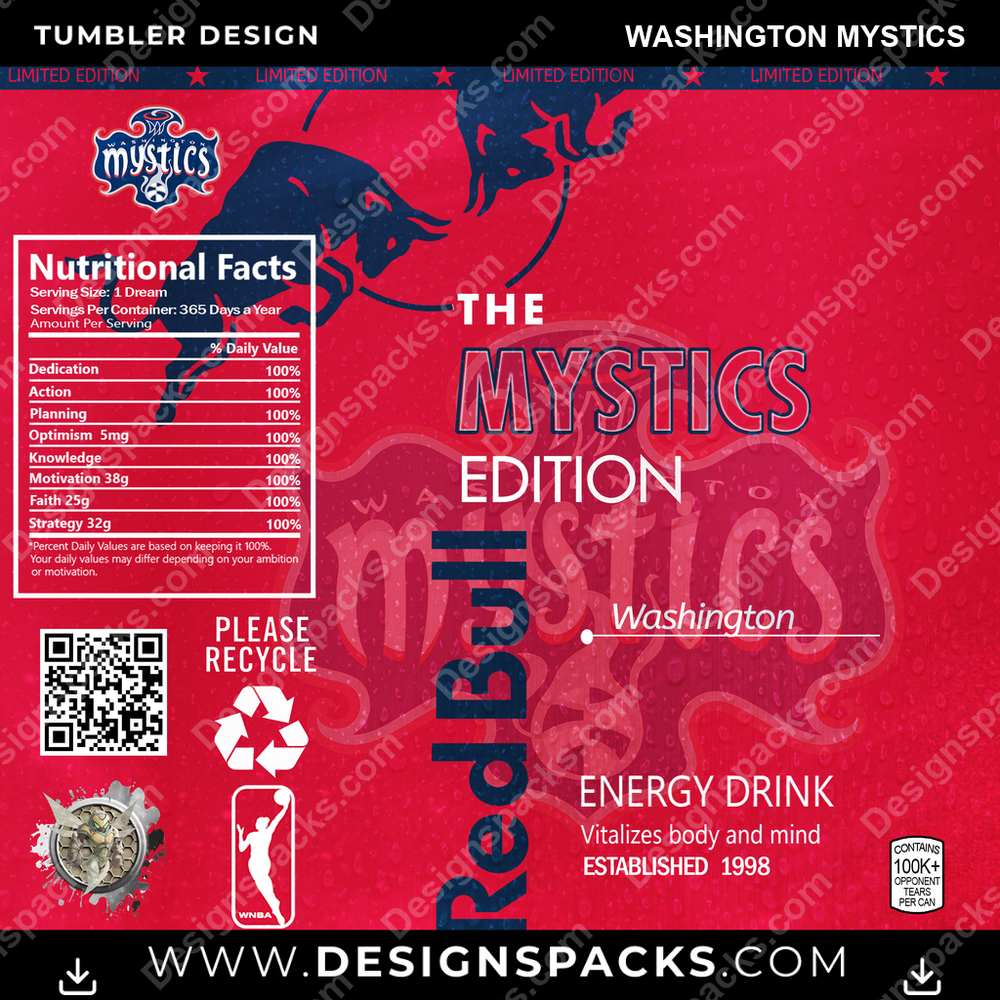 Basketball Red Bull Washington Mystics Tumbler Digital Wrap Design