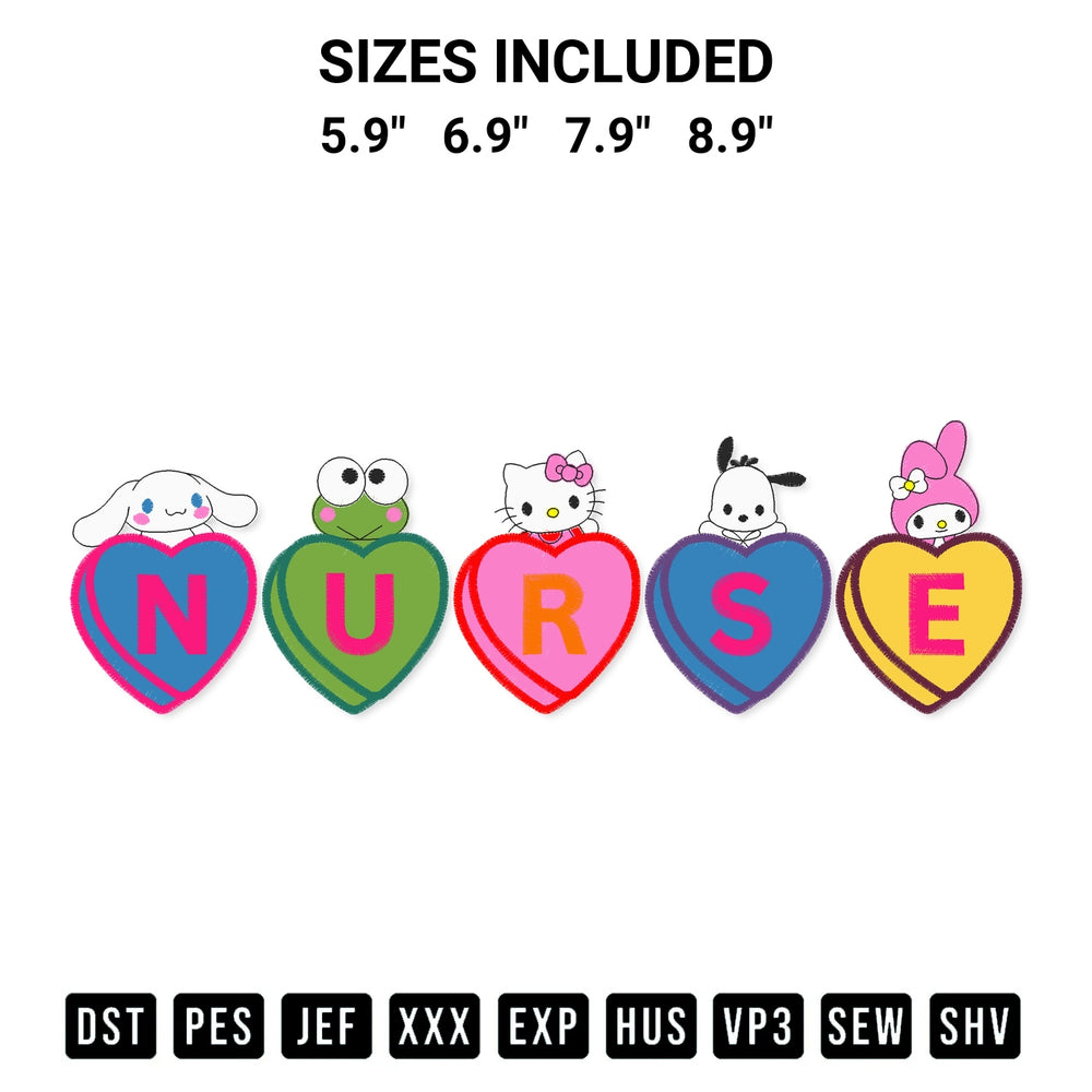 Looking for the perfect pattern? Download the Nurse Hearts Sanrio Characters Embroidery Design embroidery design today at Designspacks.com. Crisp, clean stitching guaranteed. Available sizes: 5.9", 6.9", 7.9", 8.9".