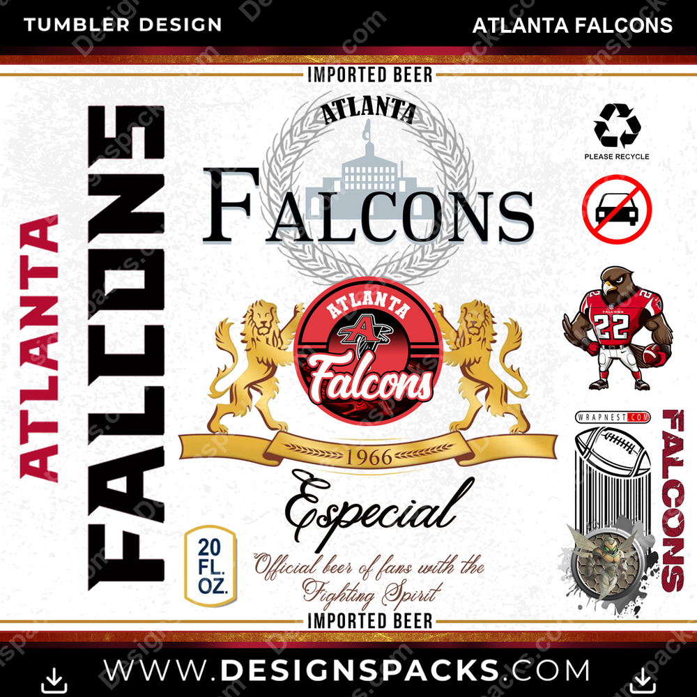 Football Modelo Atlanta Falcons NFL Football Tumbler Digital Wrap Design Download
