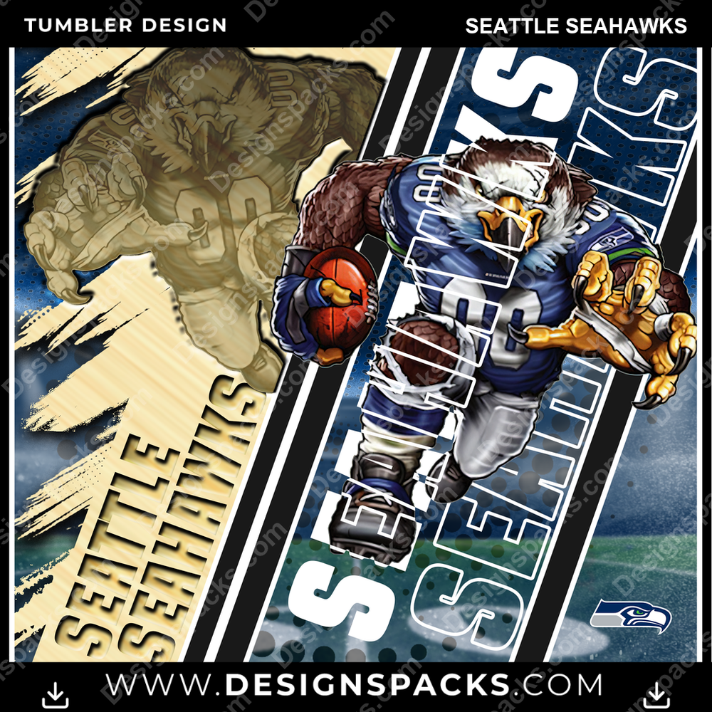 Football Silhouette Seattle Seahawks NFL Football Tumbler Digital Wrap Design Download