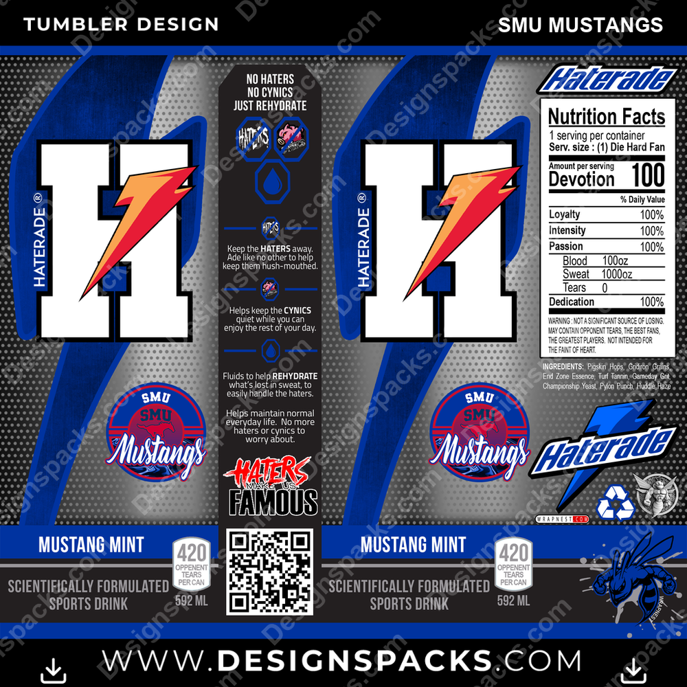 College Sport Haterade SMU Mustangs Tumbler Digital Wrap Design