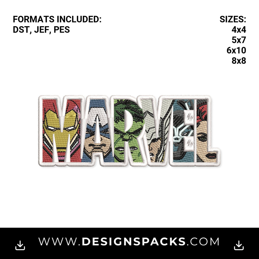 Marvel Avengers Superhero Letters Embroidery Design - Instant digital download pattern at Designspacks.com