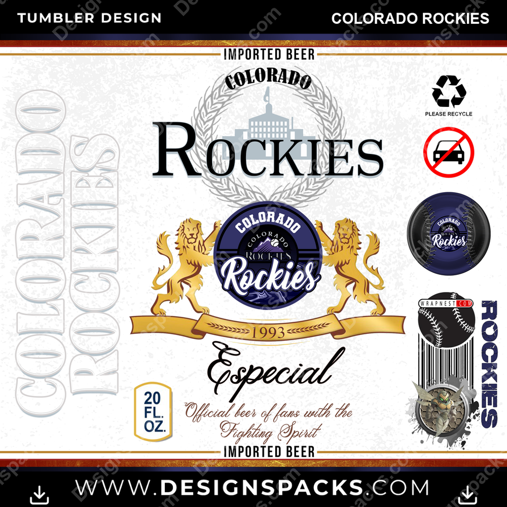 Baseball Modelo Colorado Rockies Tumbler Digital Wrap Design
