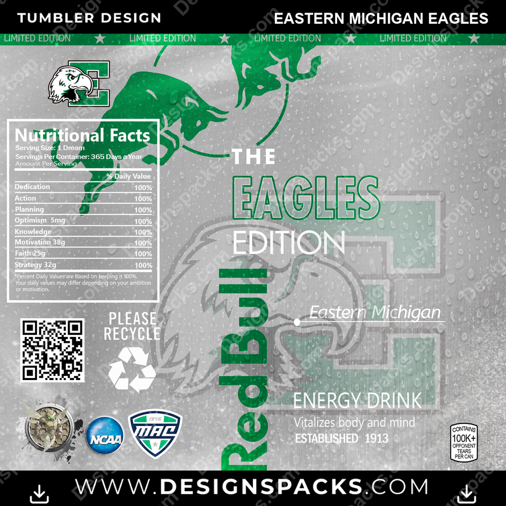 College Sport Red Bull Eastern Michigan Eagles NCAA College Sport Tumbler Digital Wrap Design Download