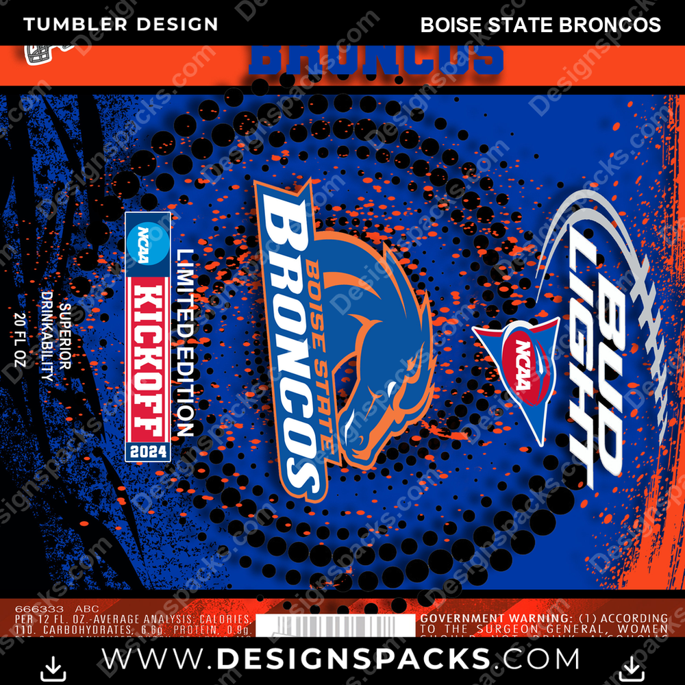 College Sport Bud Boise State Broncos NCAA College Sport Tumbler Digital Wrap Design Download