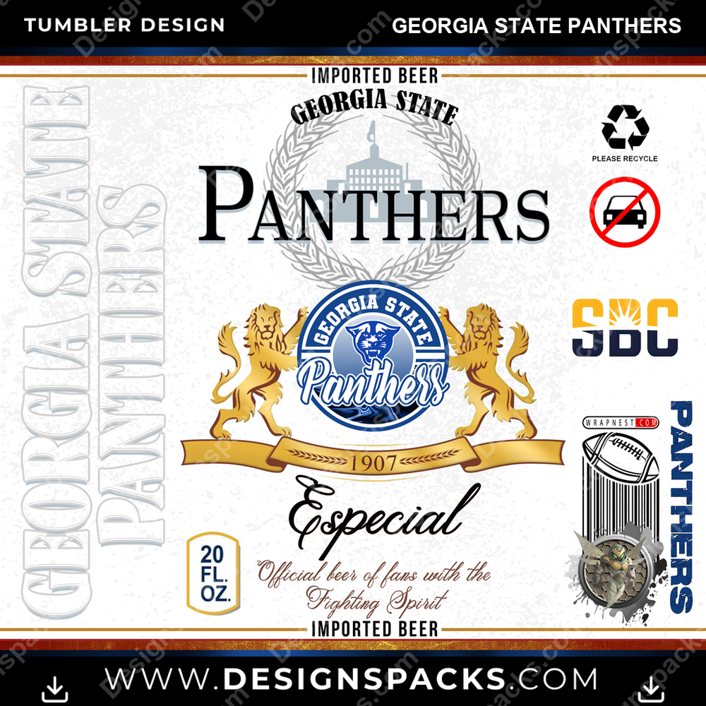 College Sport Modelo Georgia State Panthers Tumbler Digital Wrap Design