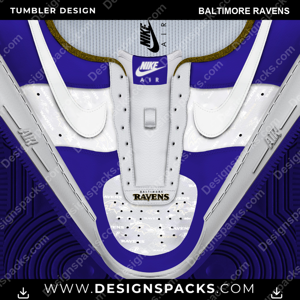 Football Nike AF1 No Laces Baltimore Ravens NFL Football Tumbler Digital Wrap Design Download