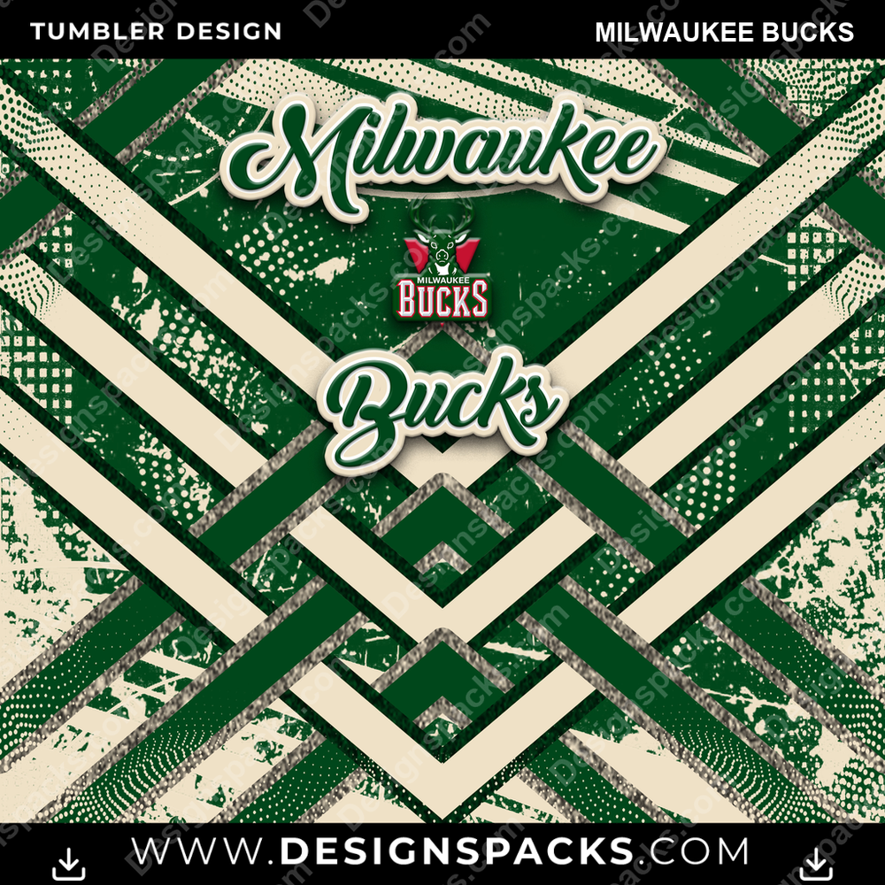 Basketball Glitter Stripe Milwaukee Bucks Tumbler Digital Wrap Design