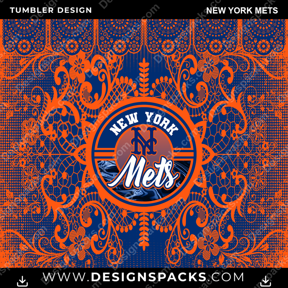Baseball Lace & Logo New York Mets Tumbler Digital Wrap Design