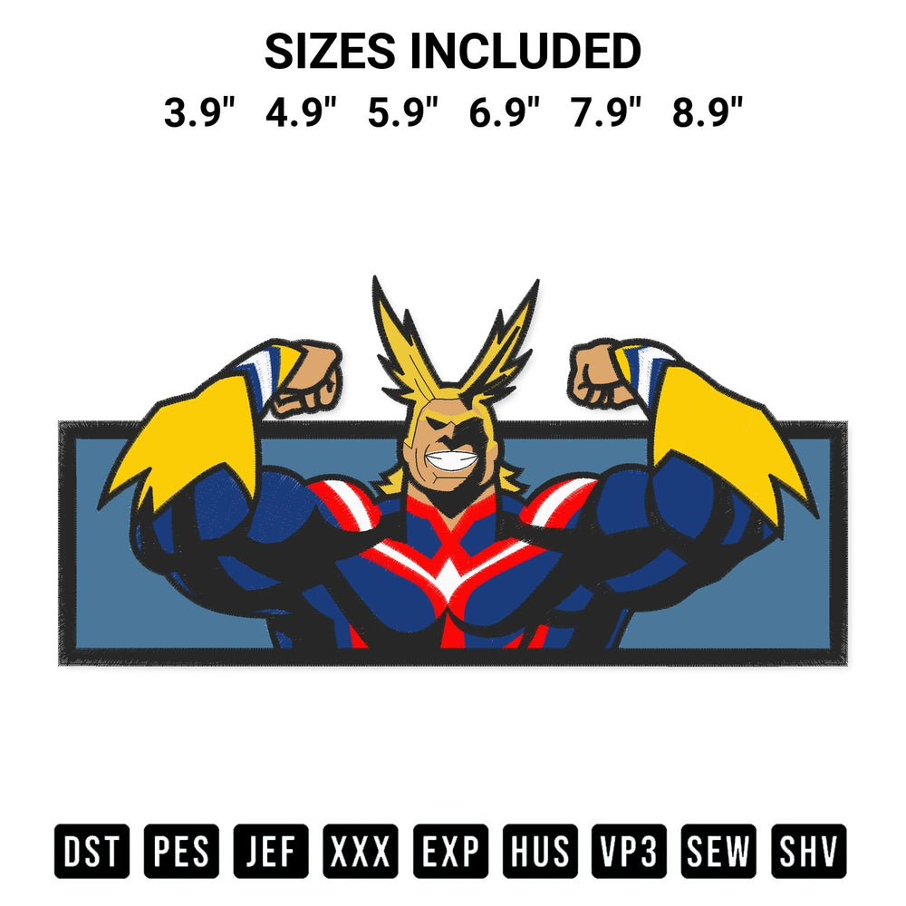 Download the All Might Embroidery Design machine embroidery design exclusively at Designspacks.com. Premium digitized pattern for apparel and DIY crafts. Available sizes: 3.9", 4.9", 5.9", 6.9", 7.9", 8.9".