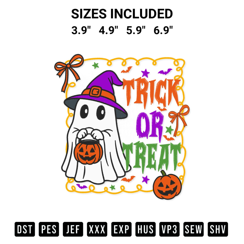 Transform your fabrics with the Trick Or Treat Halloween Ghost Embroidery Design embroidery design. Instant access to premium digitized patterns at Designspacks.com. Available sizes: 3.9", 4.9", 5.9", 6.9".
