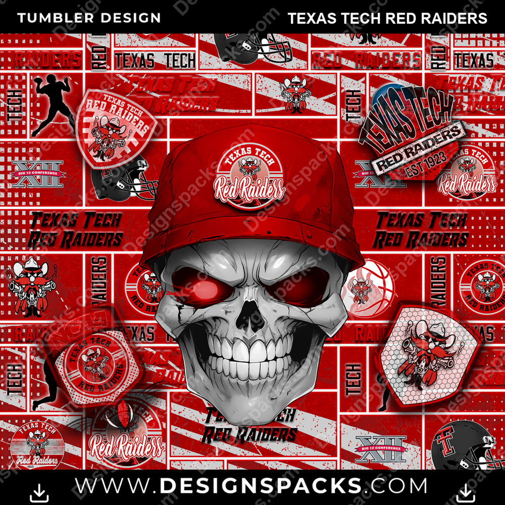 College Sport Skull Texas Tech Red Raiders NCAA College Sport Tumbler Digital Wrap Design Download