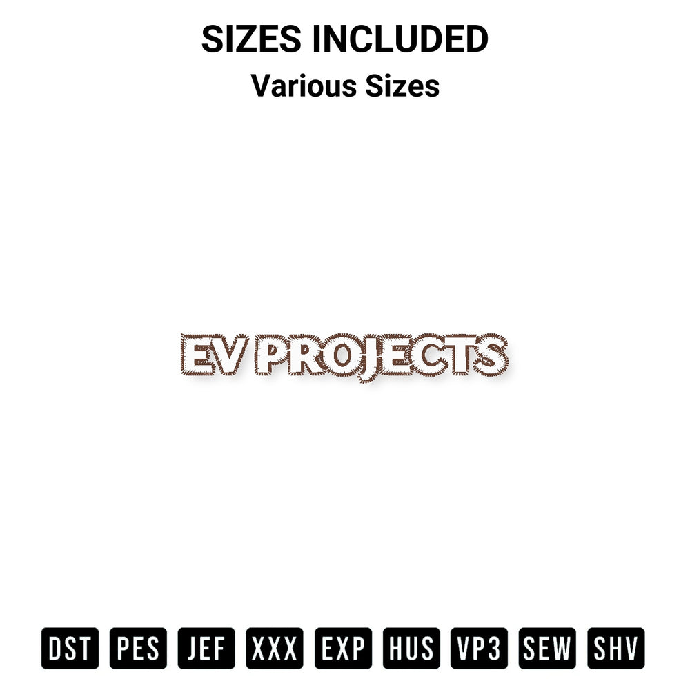 Discover the perfect addition to your crafting collection: Ev Projects Logo Embroidery Design embroidery file. Instantly available at Designspacks.com. Available sizes: Various Sizes.