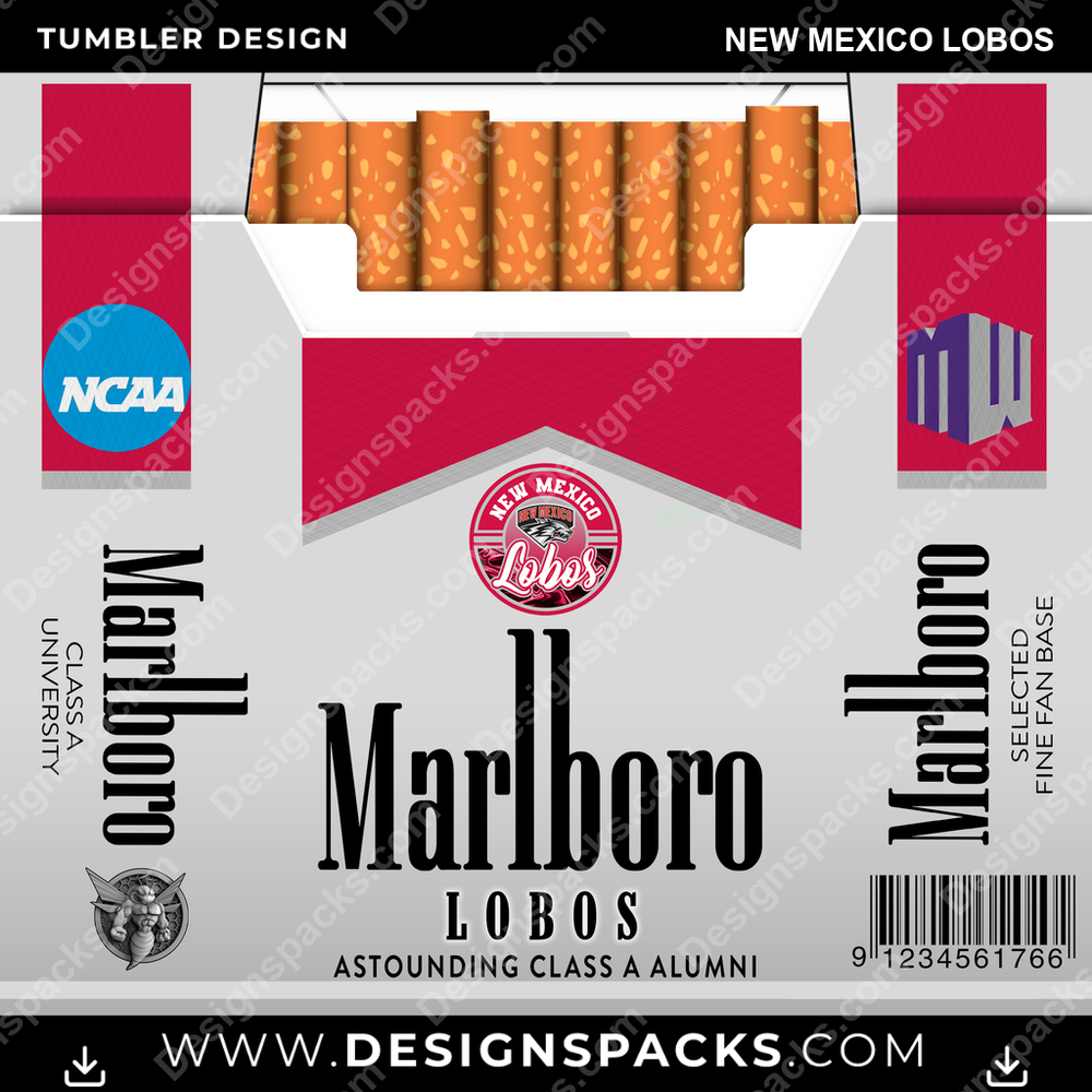 College Sport Marlboro New Mexico Lobos NCAA College Sport Tumbler Digital Wrap Design Download