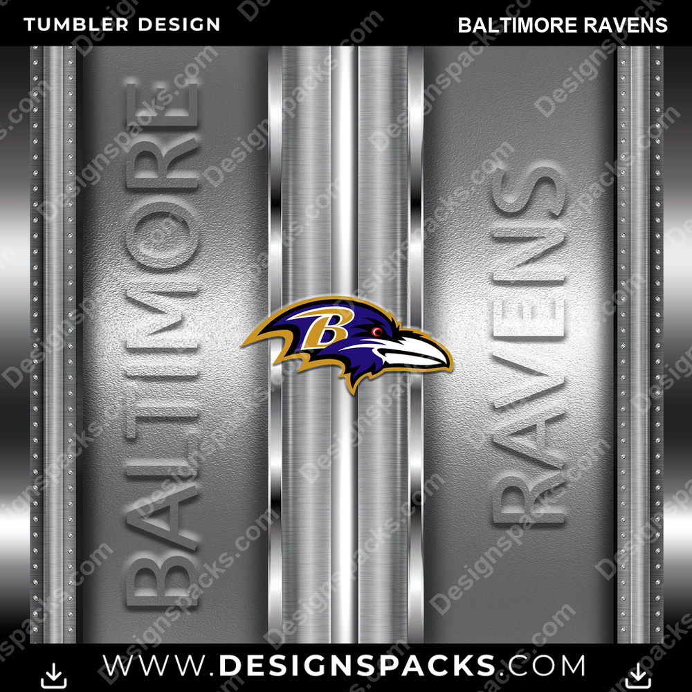 Football Metallic Baltimore Ravens Tumbler Digital Wrap Design