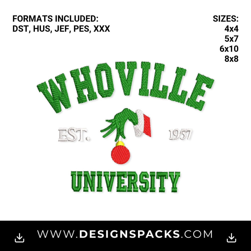 Whoville University Christmas Est 1957 Embroidery Design - Instant digital download pattern at Designspacks.com
