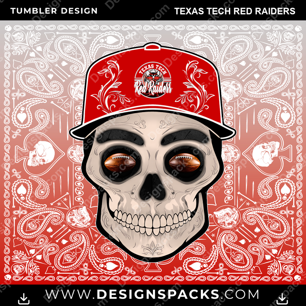 College Sport Skull Handkerchief Texas Tech Red Raiders NCAA College Sport Tumbler Digital Wrap Design Download