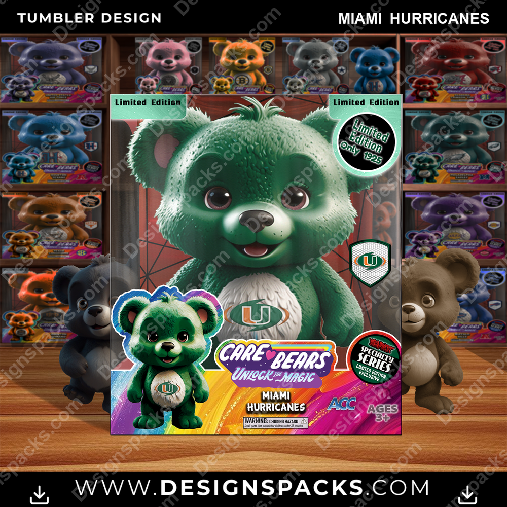 College Sport Care Bear Box Miami Hurricanes NCAA College Sport Tumbler Digital Wrap Design Download