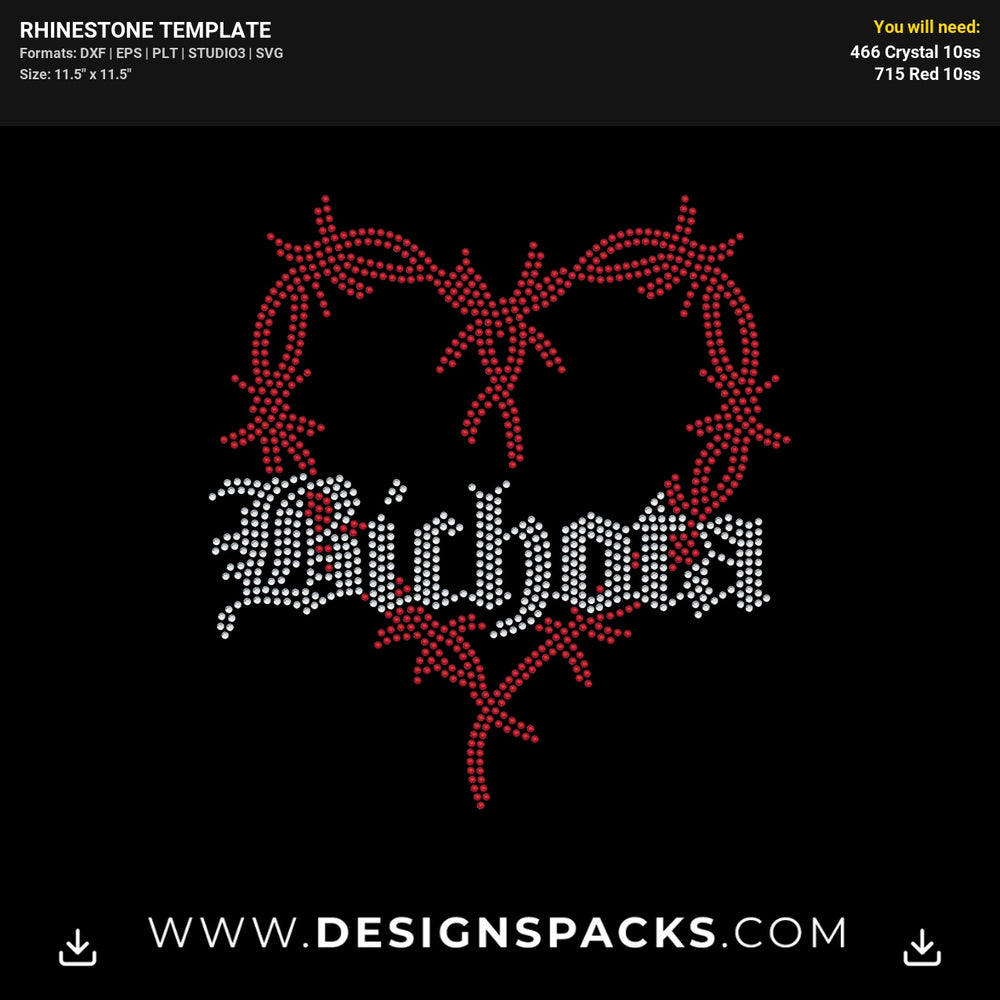 Bichota Heart Tattoo Rhinestone Digital Template