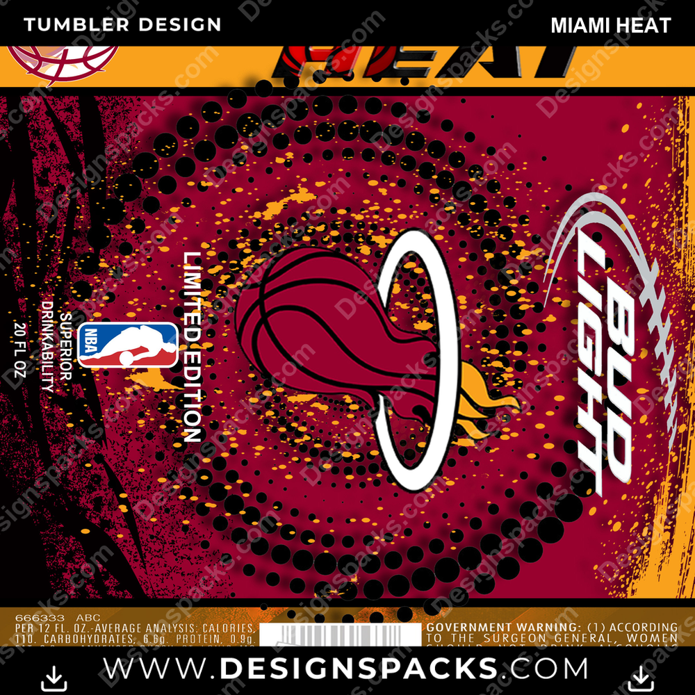 Basketball Bud Miami Heat Tumbler Digital Wrap Design