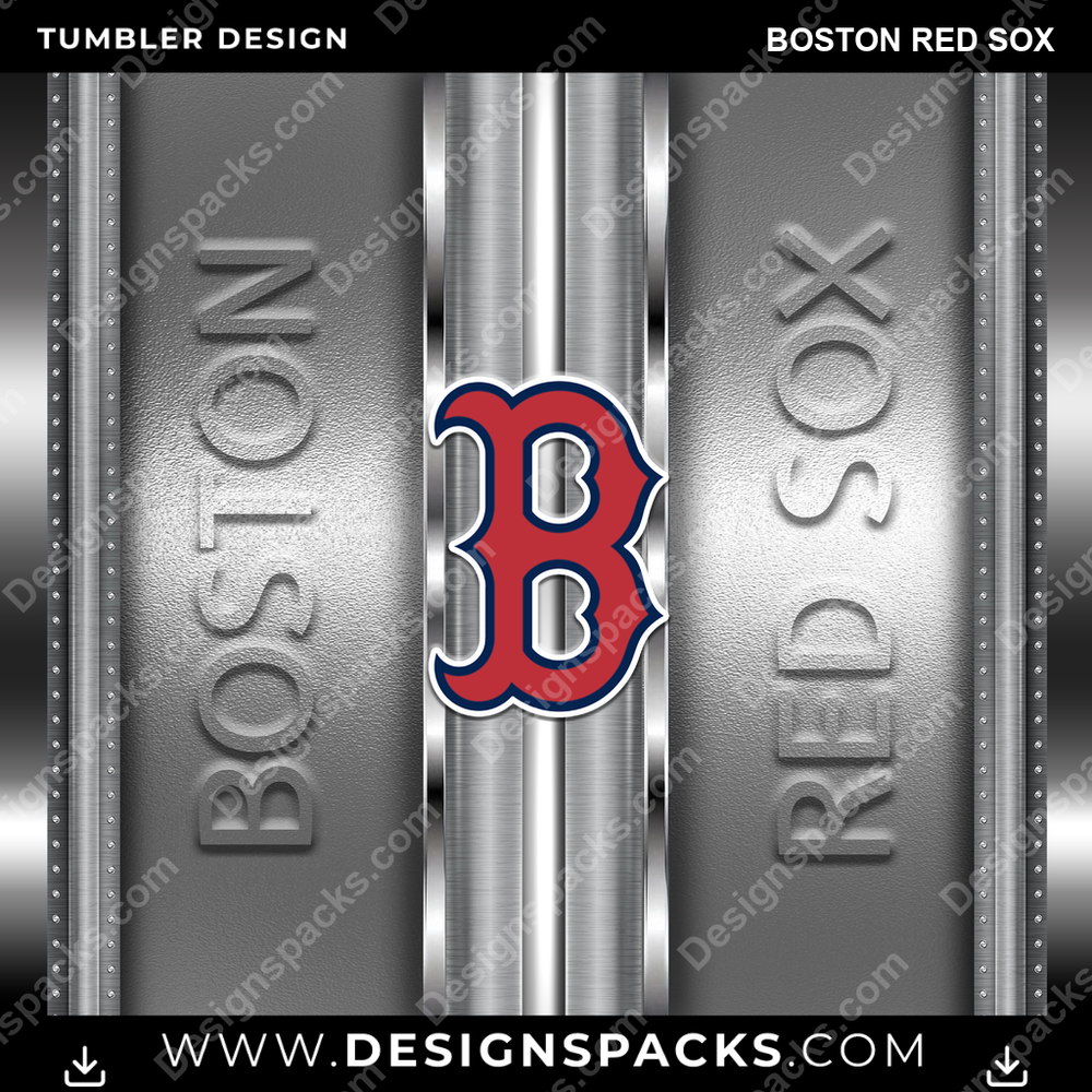 Baseball Metallic Boston Red Sox Tumbler Digital Wrap Design