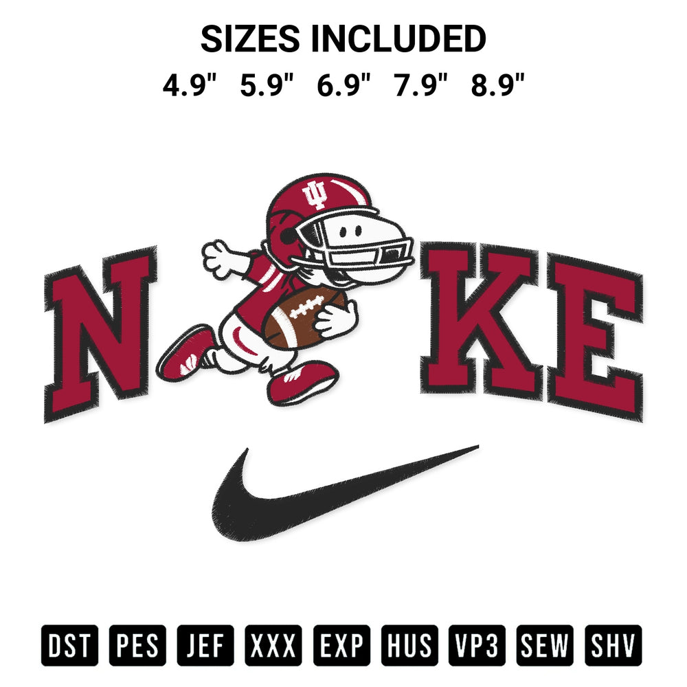 Looking for the perfect pattern? Download the Nike Snoopy Indiana Hoosiers Embroidery Design embroidery design today at Designspacks.com. Crisp, clean stitching guaranteed. Available sizes: 4.9", 5.9", 6.9", 7.9", 8.9".