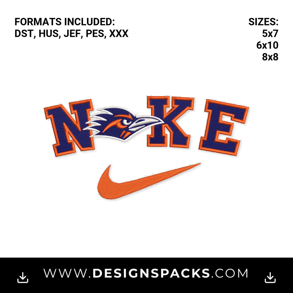 UTSA Roadrunners Nike Mascot Swoosh Embroidery Design - Instant digital download pattern at Designspacks.com