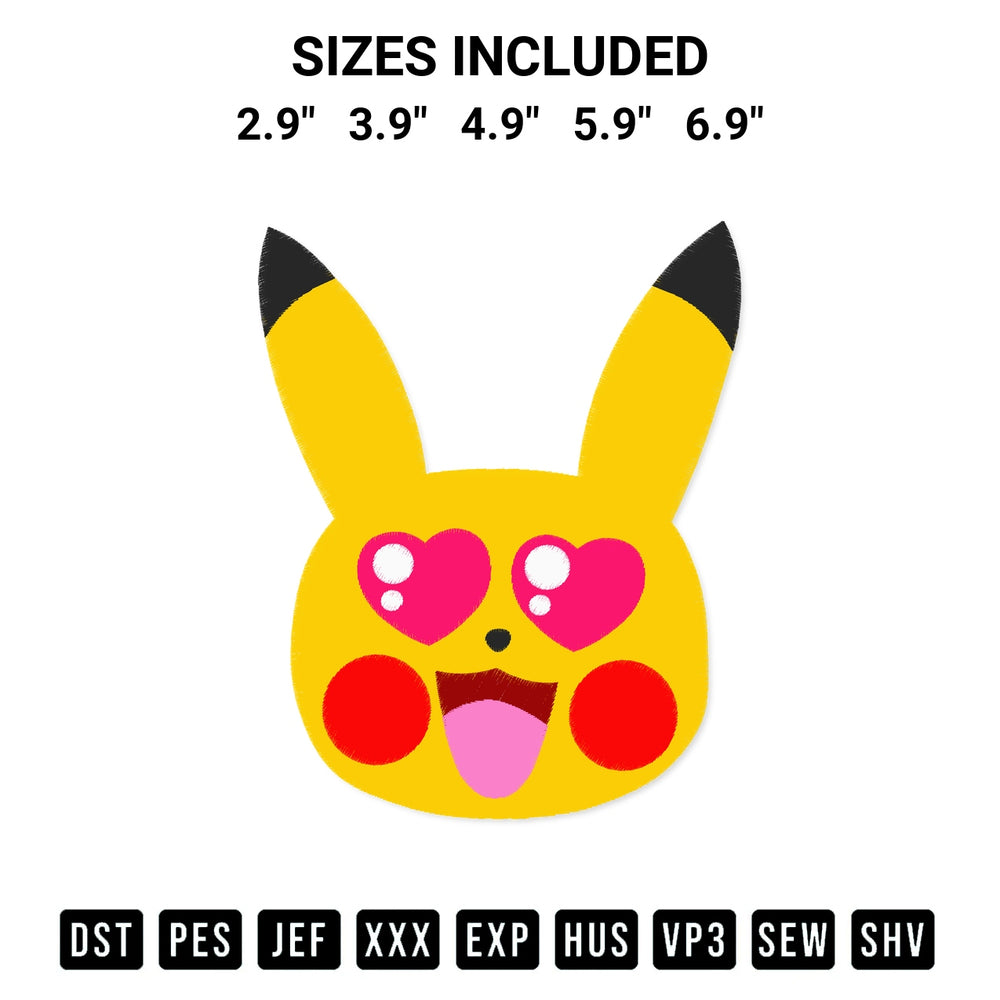 Stitch like a pro with the Funny Pikachu Face Embroidery Design embroidery pattern from Designspacks.com. High-quality digital machine embroidery file. Available sizes: 2.9", 3.9", 4.9", 5.9", 6.9".
